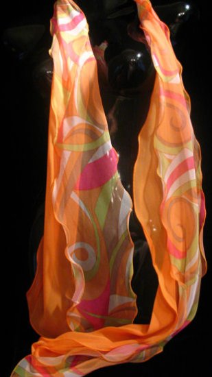 Scarf Belt Ruffled Swirl Print Orange pink green