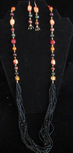 Long colorful modern beaded necklace set