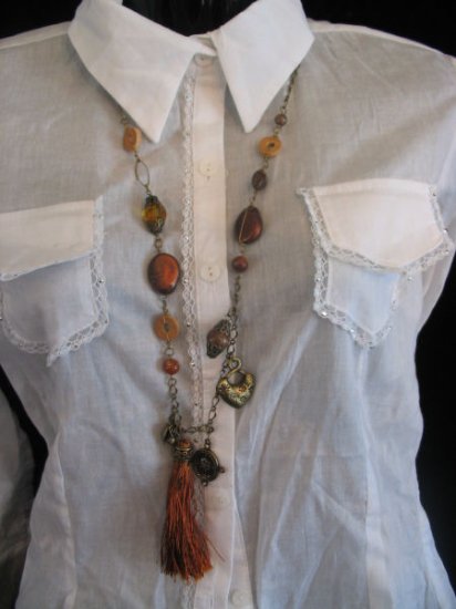 Long tassel necklace charms beetle puffed heart