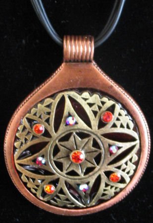 Copper toned pendant with crystal accents necklace set