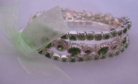 Green Rhinestone 3 Strand Bracelet Jewelry