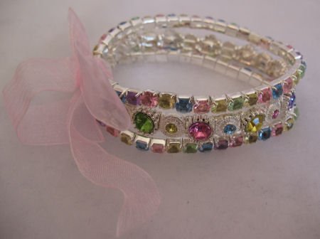 Multi Colored 3 Strand Rhinestone Bracelet Jewelry