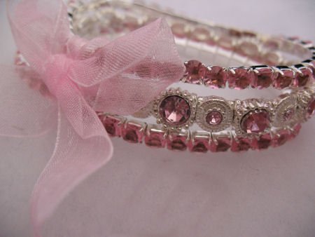 Pink 3 Strand Rhinestone Bracelet Jewelry