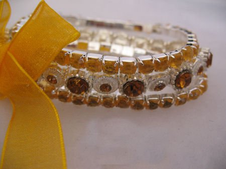Yellow 3 Strand Rhinestone Bracelet set Jewelry
