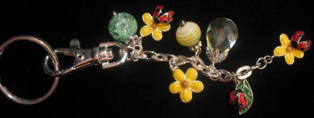 Enamel flowers ladybugs beads keychain purse belt clip