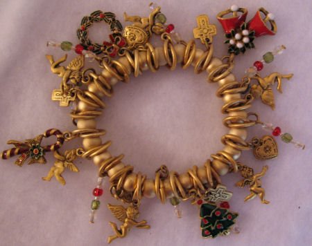 Muted Gold Christmas Charm Bracelet Jewelry