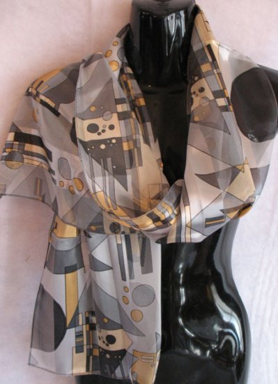 Geometric print Bluish Grays and Golden Yellow Scarf