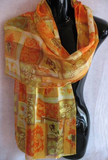 Floral Frame Print Oranges, Yellows, Greens scarf