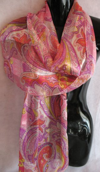 Paisley Print Pink Purple Yellow Scarf Scarves Wrap