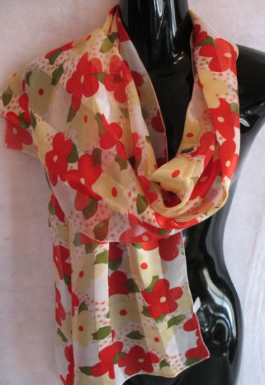 Floral Print Red Pale Yellow Olive green Scarf Scarves