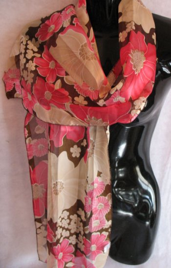 Floral Print Brown, Pink, Tan Scarf Scarves Wrap