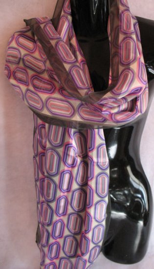 Modern Print Charcoal Gray Green Pink Lavender Scarf