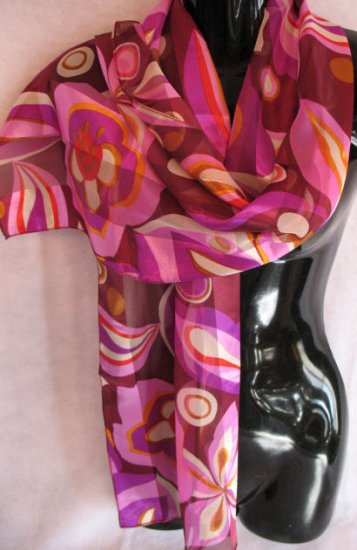 Abstract Floral Print Purple, Red. Orange Scarf Scarves