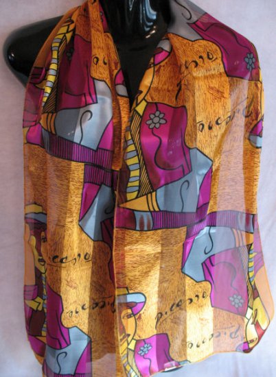 Picasso Scarf Orange, purple, blue , maroon Scarves