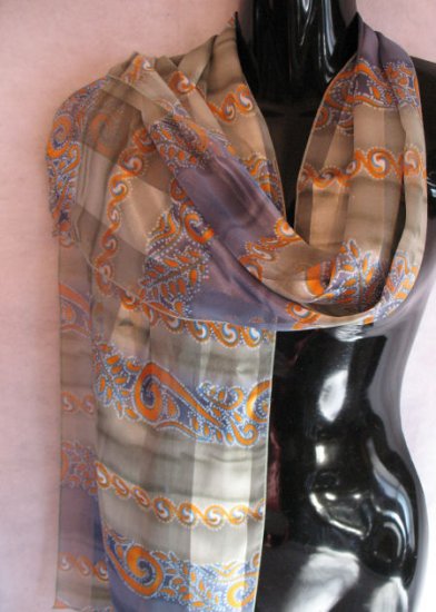Beautiful Print Sage Green Blues Orange Scarf scarves
