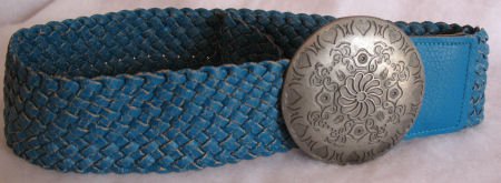 Braided Turquoise Belt Large Silver Buckle Hip Rider