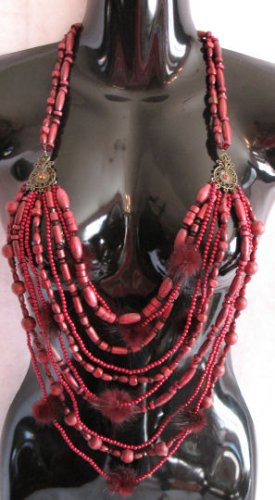 Dramatic 10 Tier 22 inch total length Burgundy Necklace