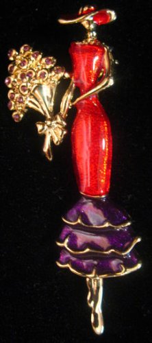 RED HAT ladies Brooch Pin Red Purple Gold Crystal