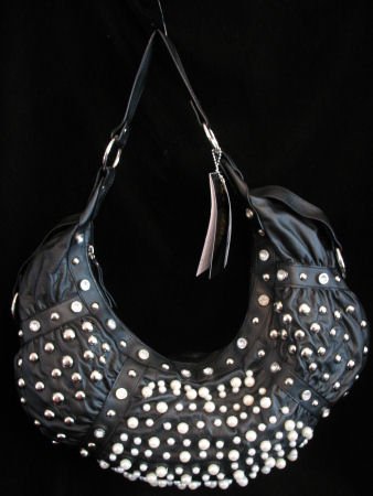 Black HoBo Handbag studded with Faux pearls ,Rhinstones