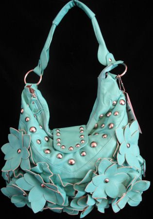 Turquoise Blue Flower studded handbag bag Purse