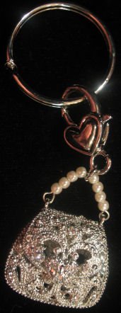 Handbag keychain belt or purse clip faux pearls crystal