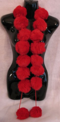Red Snowball Rabbit Fur Scraf Scarves Wrap BEAUTIFUL