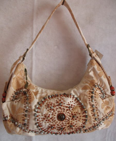 Cream & Gold Floral Fabric purse beaded design