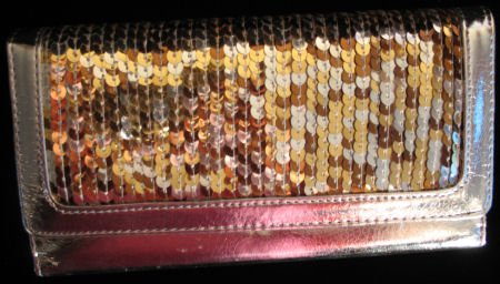 Silver Multicolor Sequin Checkbook wallet clutch CafeBug Women's Accessories