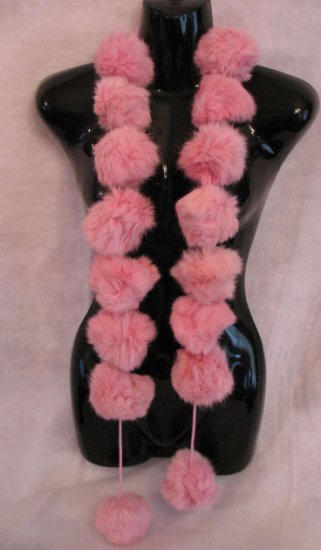 Large pink Snowball Genuine Rabbit Fur Scarf Wrap CafeBug Women's Accessories