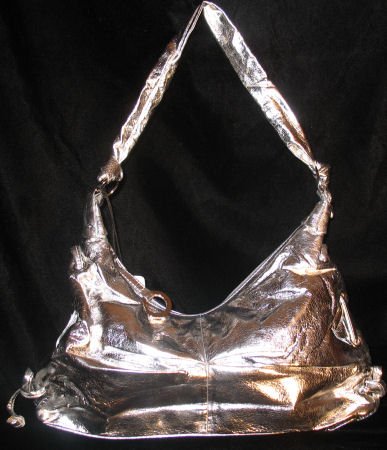 Metallic silver tie side handbag bag purse medium sized CafeBug Women's Accessories