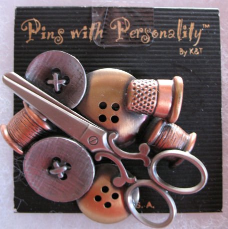 Pin Brooch Seamstress Copper silver & Gold Tone CafeBug Women's Accessories