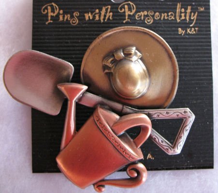 Brooch Pin Garden lover gold copper silver tone CafeBug