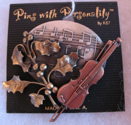 Music Pin Brooch Muted Gold, Silver, & Copper Tone CafeBug