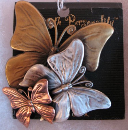 Pin Brooch Butterflys Muted Gold, Silver & Copper Tone CafeBug