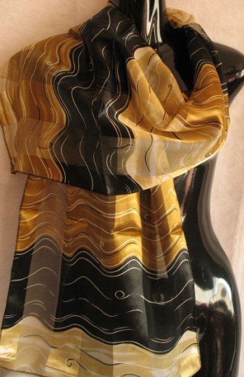 Black and Gold Beautiful Print Scarf Scarves Wrap CafeBug