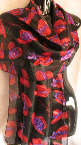Red Hat Ladies Black Red Purple Scarf Scarves Wrap