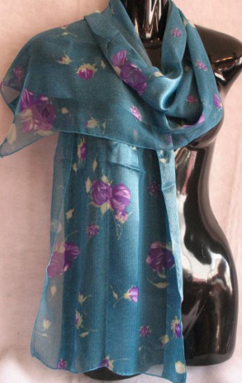 Floral Print Lavender Turquoise Blue Scarf cafebug