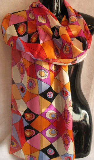 Beautiful Bright Modern Print Orange red Scarf Scarves CafeBug