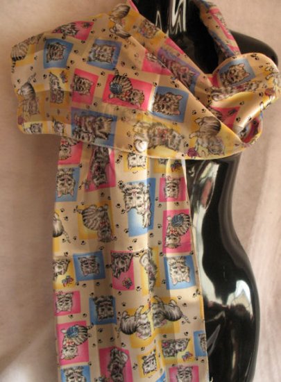 Playful Kittens Scarf Scarves wrap Cream pink blue CafeBug