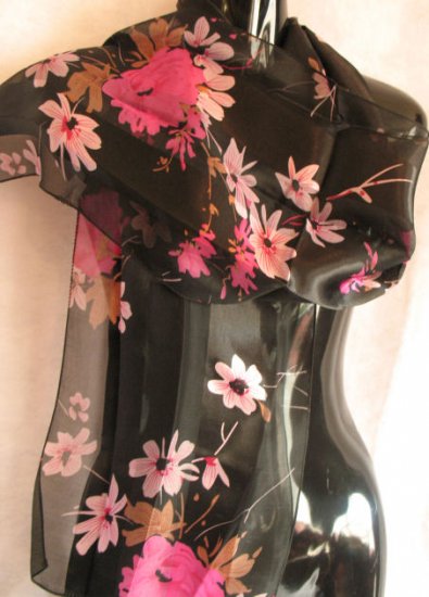 Beautiful Floral Print Black Pink Scarf Scarves Wrap CafeBug