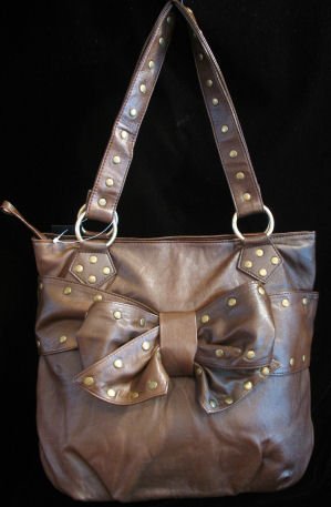 Coffee Brown handbag Studs bow Large Bag Purse Tote