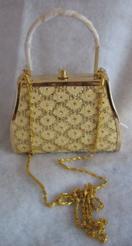 Gold evening bag with 3 compartments handbag purse