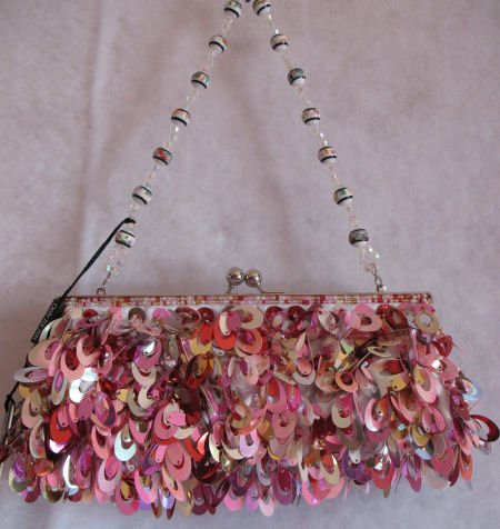 Mini Bag Clutch Evening, Prom Purse Pink Sequin & Beads