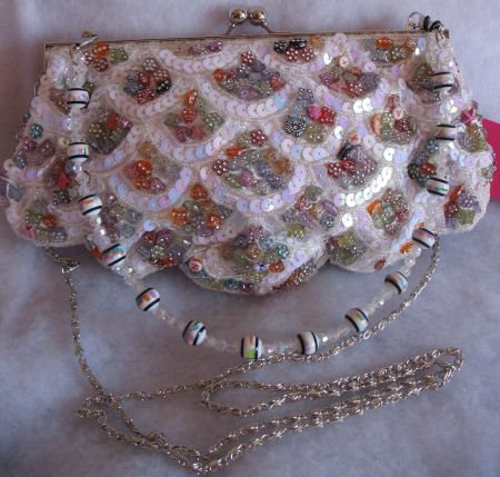 Evening bags clutch prom purse White Button & Sequin