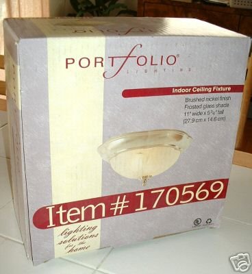 BRUSHED NICKEL/ FROSTED GLASS CEILING FIXTURE, **NIB**