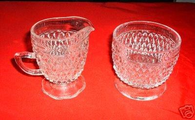 CREAM & SUGAR, DIAMOND POINT CRYSTAL-INDIANA GLASS *NEW