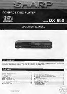 SHARP DX-650 CD PLAYER OWNER'S MANUAL *NEW*