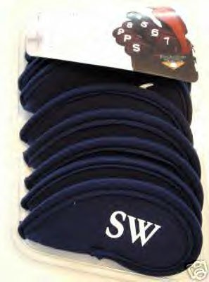 IRON HEADCOVERS, SET OF 9, 3-SW, BLUE NEOPRENE *NEW*
