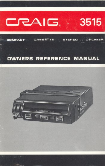 CRAIG 3515 CASSETTE PLAYER OWNER'S MANUAL *NEW*