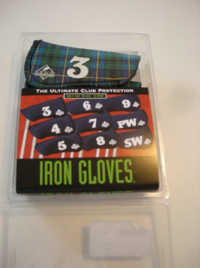 IRON GLOVES, SET OF 9, 3-SW, BLUE/GREEN PLAID *NEW*